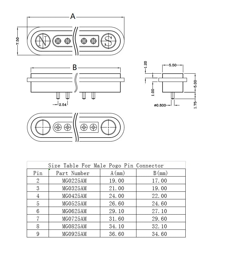 1 Set 2A 3A JST SM Plug DC Magnetic Pogo Pin Connector 2 3 4 5 6 Pin Male Female 2.54 mm Socket Adapter for LED Strip Lamp