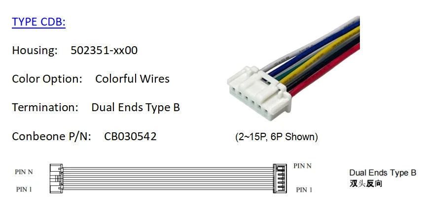 5023510200 Wire harness, MOLEX Duraclick Standard 2.00mm Pitch OTS Cable,502351-0200, 2P, Off The Shelf, 10Pieces Per Bag