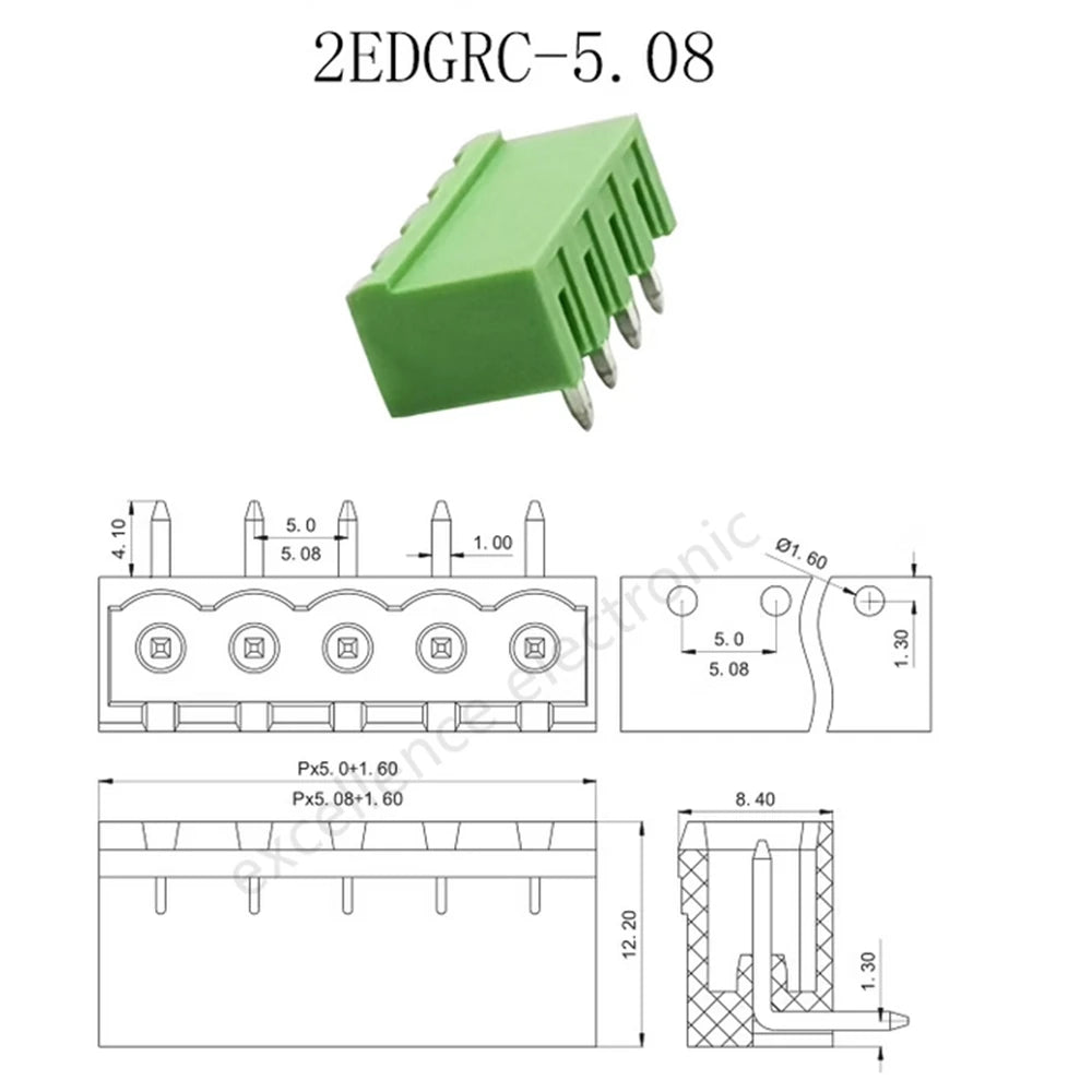 5PCS 2EDG 2/3/4/5/6/7/8/9/10/12 PIN Plug-in Seal Straight/Curved Needle PCB Terminal Block 5.08mm Male Header Wire Connector