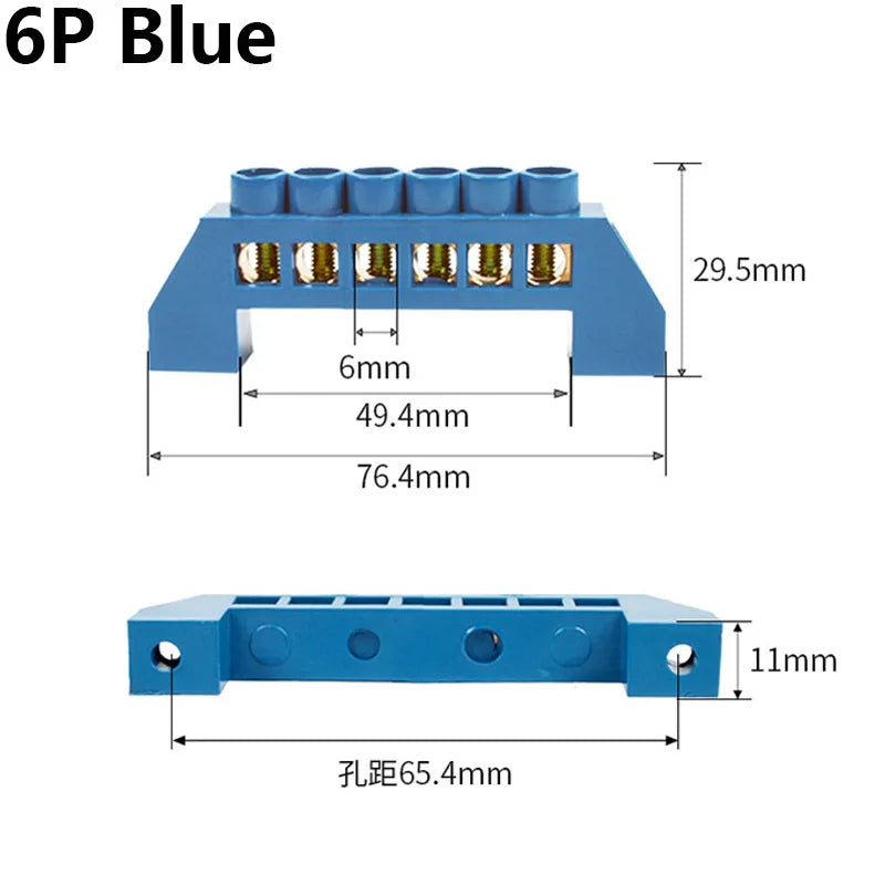 Blue White Green Bridge Design Zero Line 4-12 Pole Screw Brass Copper Grounding Strip Terminal Block Connector Earth And Neutral