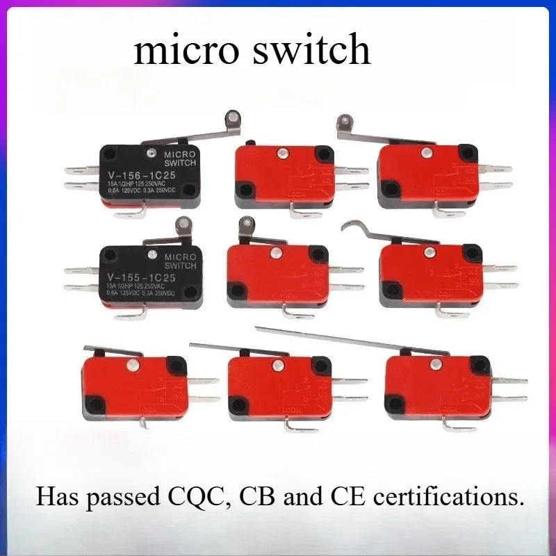 5pcs Travel Limit Switch Micro Switch Self-resetting V-152-1C25 3-pin Miniature Push Button Tactile Microswitch V-152 V-153 V-15
