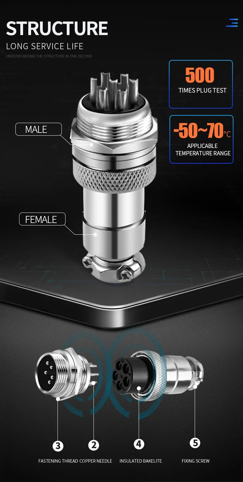 5pcs GX12 GX16 GX20 2 3 4 5 6 7 8 9 10Pin Male Female Butting Wire Cable Circular Aviation Socket Plug Panel Connector
