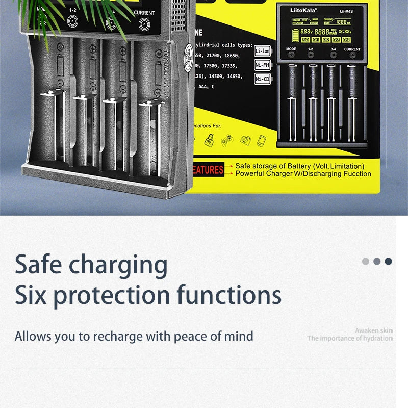 LiitoKala Lii-M4S 5V EU AU UK US Plug Battery Charger For 3.7V 18650 26650 21700 14500 18350 17500 1.2V AA AAA A C