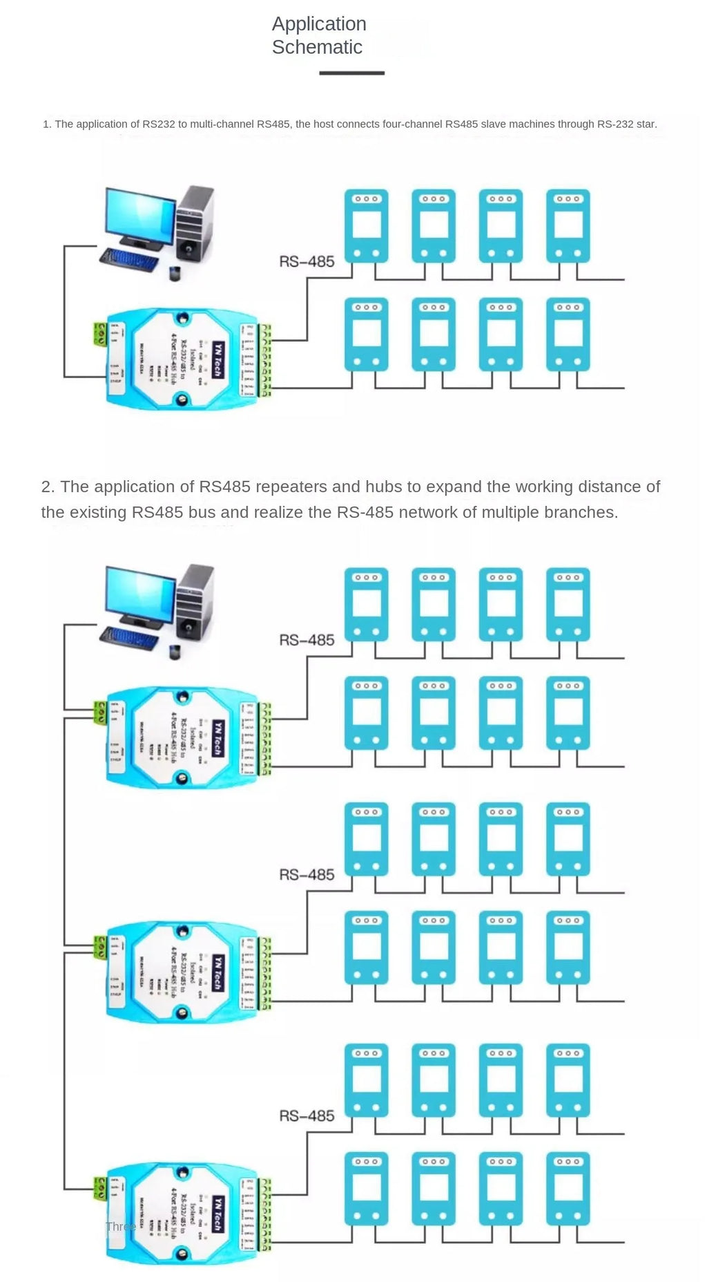 Isolated RS232 RS485 to 4 Ports RS-485 Hub Repeater Lightning Protection