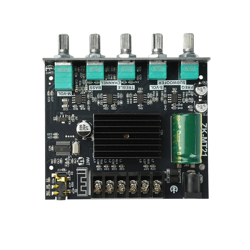 ZK-MT21 2.1-Channel Bluetooth 5.0 Digital Amplifier Module, 100W+50W+50W Subwoofer Audio Amplifier, High-Quality Amplifier Module, Supports Treble and Bass Adjustment, AUX + Bluetooth Input
