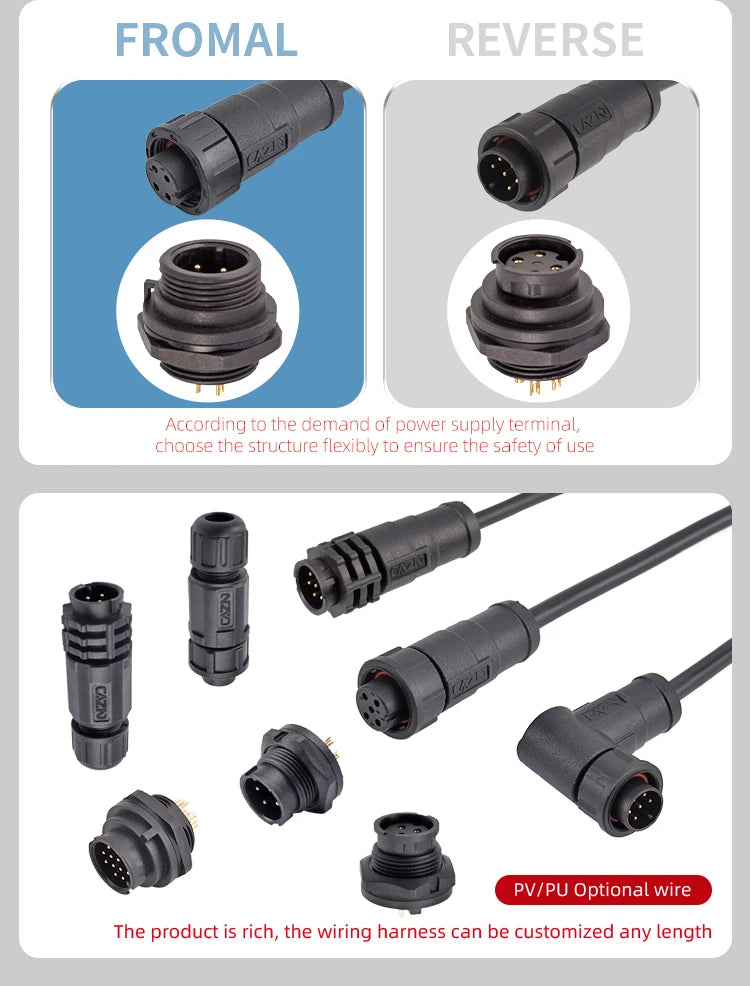 CAZN Plastic Straight Angled Male Female Circular Connectors E10 Waterproof Bayonet Connector 2-12 Pin with Unshielded PVC Wire