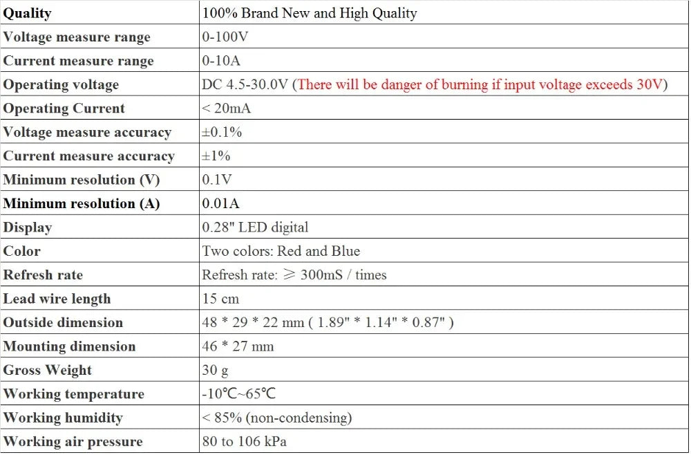DC 0-100V 10A Digital Voltmeter Ammeter LED Display Module DSN-VC288 0.28" Red Blue LED, LM2596 Adjustable Buck Converter Module