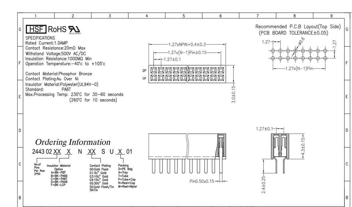 1.27mm 1.27 Double Row Female 3~50P Breakaway PCB Board Pin Header socket Connector Pinheader 2*3p 2*10p 2*6 2*20 2*12 2*25