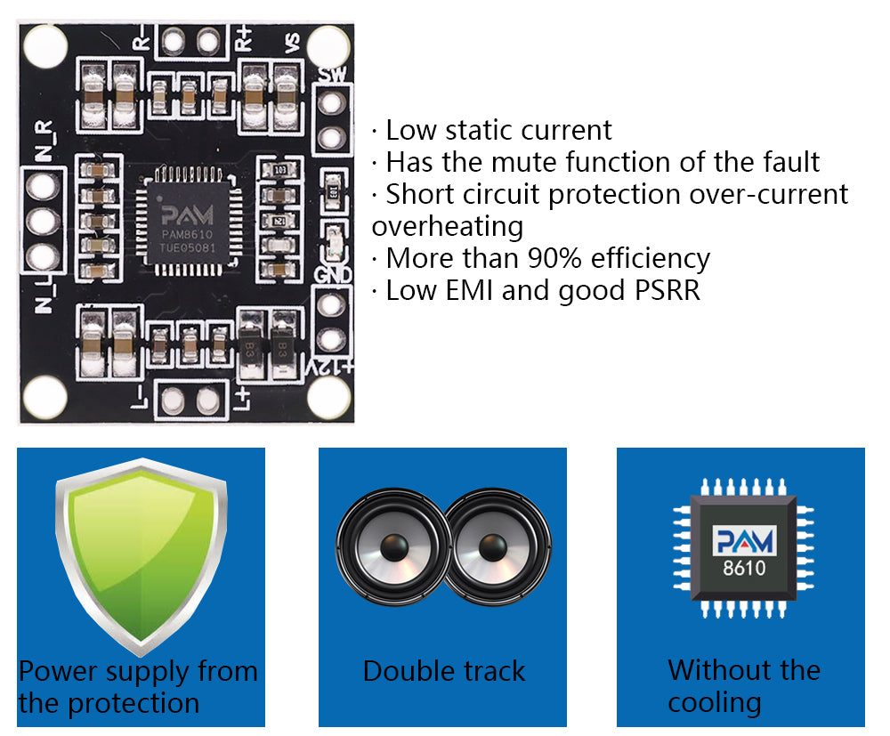 PAM8610 Digital Power Amplifier Board 2x15w Dual Channel Stereo Mini Class D 12V Mini Hi-Fi Audio Stereo Module 2X10W