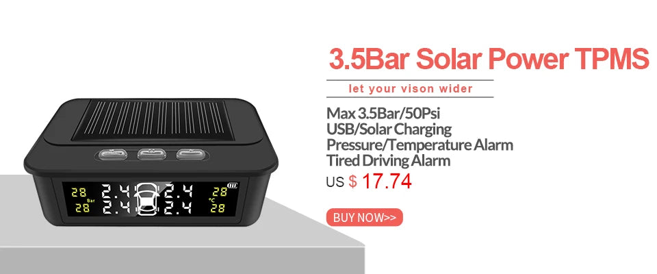 E-ACE K07 TPMS Solar Sensor Intelligence Wireless Tire Pressure Monitoring System Temperature Warning With 4 Sensors