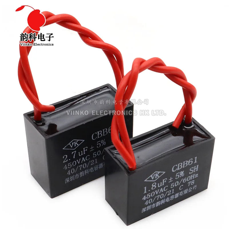 CBB61 450V Fan Start Capacitor 1UF 1.2UF 1.5UF 1.8UF 2UF 2.5UF 3UF 3.5UF 4UF 4.5UF 5UF 6UF 7UF 8UF 10UF 16UF 18UF 20UF 25UF