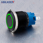 ABILKEEN 19mm Black Shell Push Button Switch LED Ring Illuminate Momentary/Latching Function 1NO1NC IP65 Waterproof Push Button
