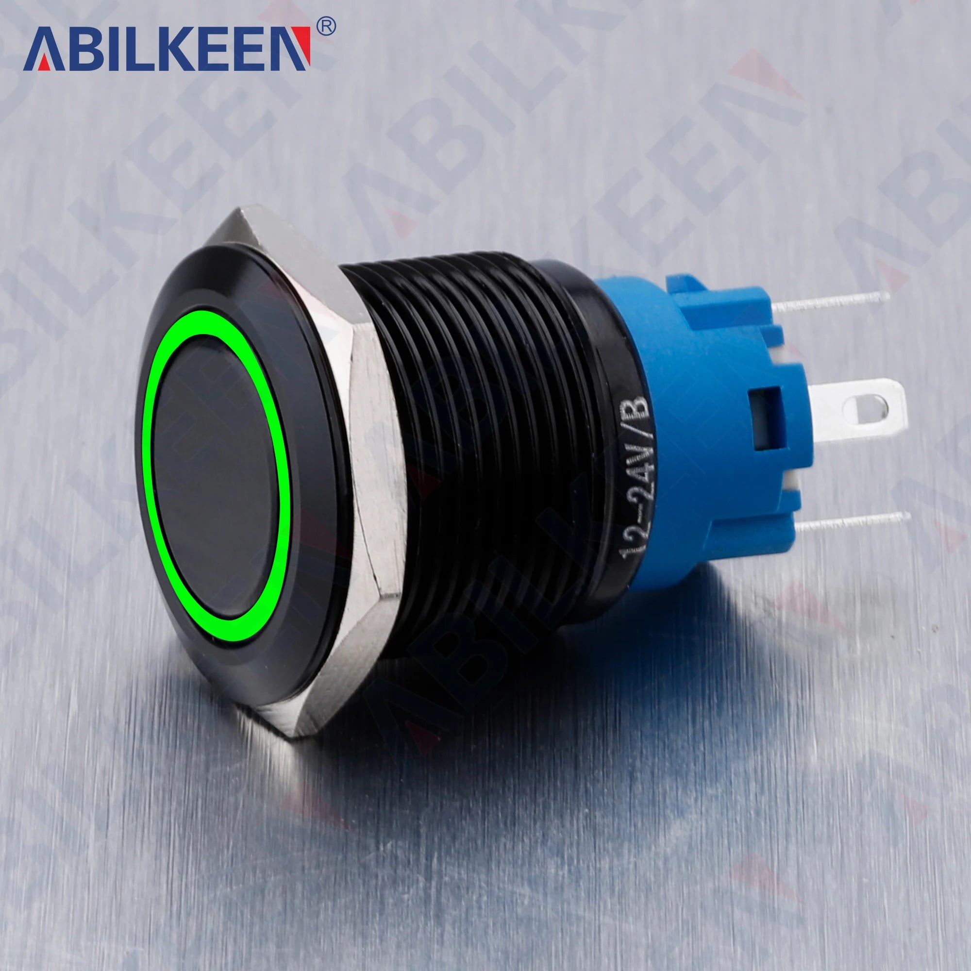 ABILKEEN 19mm Black Shell Push Button Switch LED Ring Illuminate Momentary/Latching Function 1NO1NC IP65 Waterproof Push Button