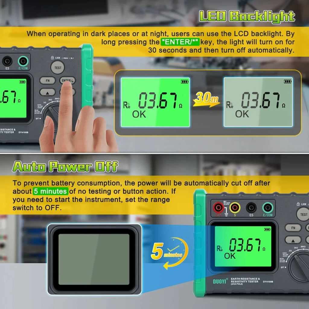 DUOYI 4100B Digital Ground Resistance Test Lightning Protection Detection Measuring Instrument Rocker Ground Resistance Tester