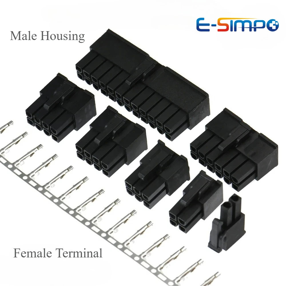 10Sets 4.2mm 5557 Black Automotive Wire Connector Male Shell+Female Terminal 2-24 Pin for PC/Computer Graphics Card PCI-E Power