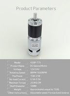 Planetary Reduction Motor 42GP-775 High Torque 12V/24V Can Rotate Forward and Reverse 8PRM~1600PRM, Maximum Torque 253KG.CM
