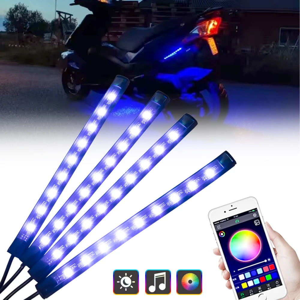 Led Motorcycle Atmosphere Light Decorative Ambient Light Strip Neon Lamp Flexible RGB APP 12V For Harley Yamaha Kawasaki Suzuki
