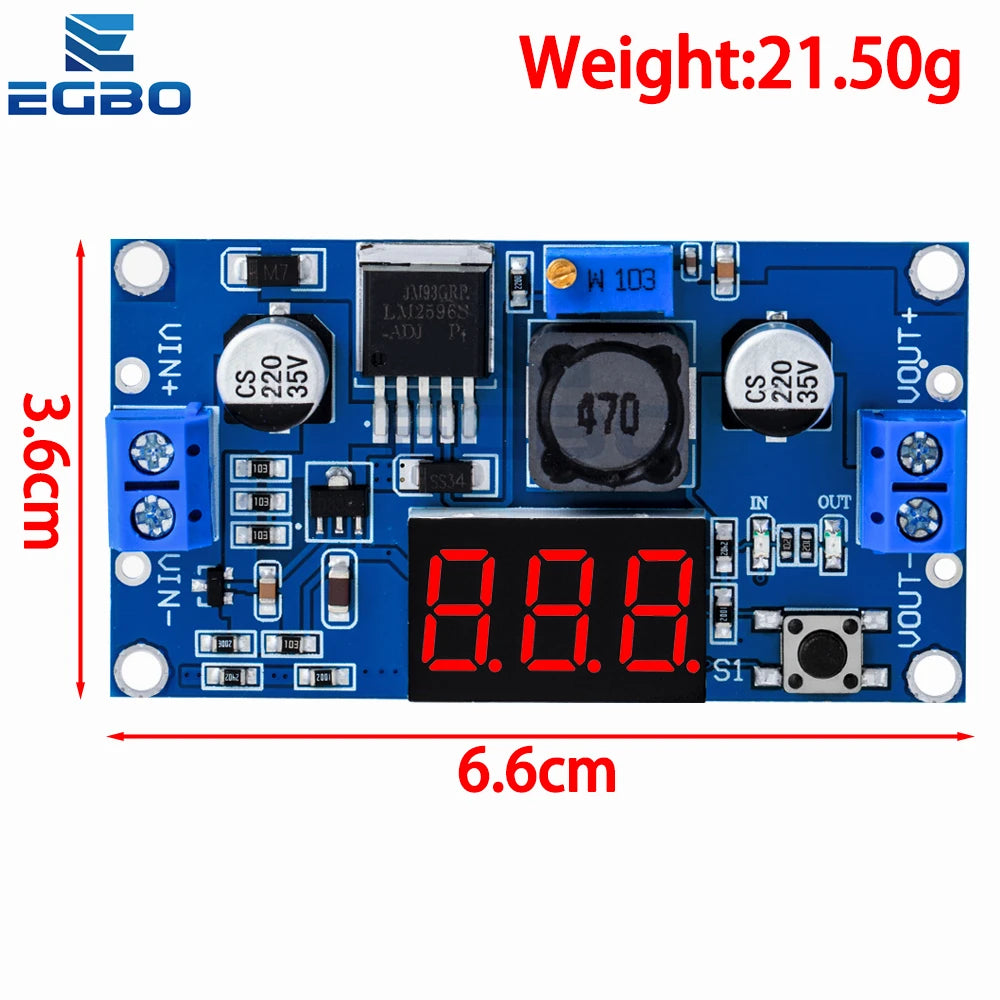 1PCS EGBO LM2596 LM2596S power module + LED Voltmeter DC-DC adjustable step-down power supply module with digital display