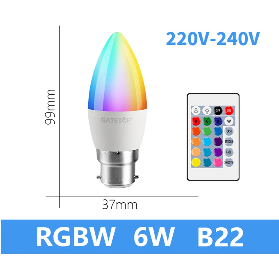 1-10PCS LED Intelligent RGBW Bulb GU10 E27 E14 24 Key Infrared Remote Control AC110V 230V 6W 10W Color Plus White Light Dimming