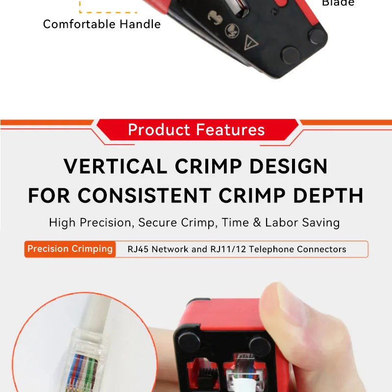 TOPLIA Vertical Network RJ45 Crimping Tool Kit Ethernet Crimp Tool Cable Crimper for RJ11/RJ12 Standard, RJ45 Pass Through