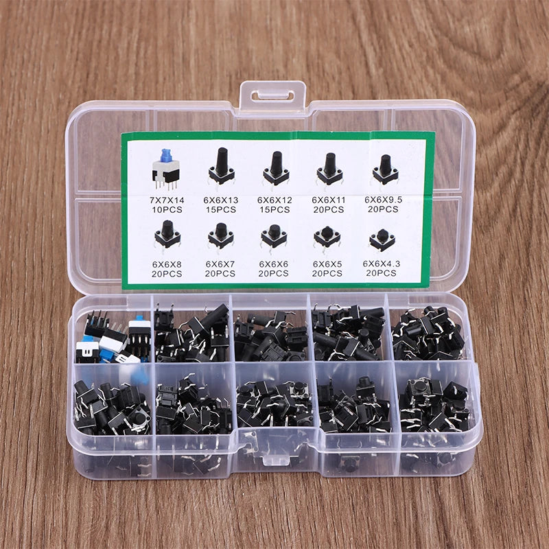 180 Pcs Tactile Push Button Switch Kit  - 6mm/7mm SMD & THT Momentary Tact Switch Assortment, Electronic Components DIY Repair