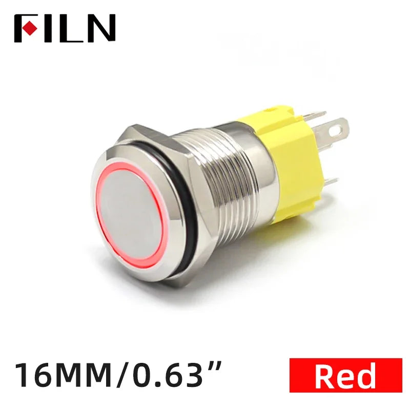 FILN 16mm 19mm 22mm Stainless Steel Waterproof LED Indicator Metal Push Button  Switch Power Symbol   Start Stop Power on Off