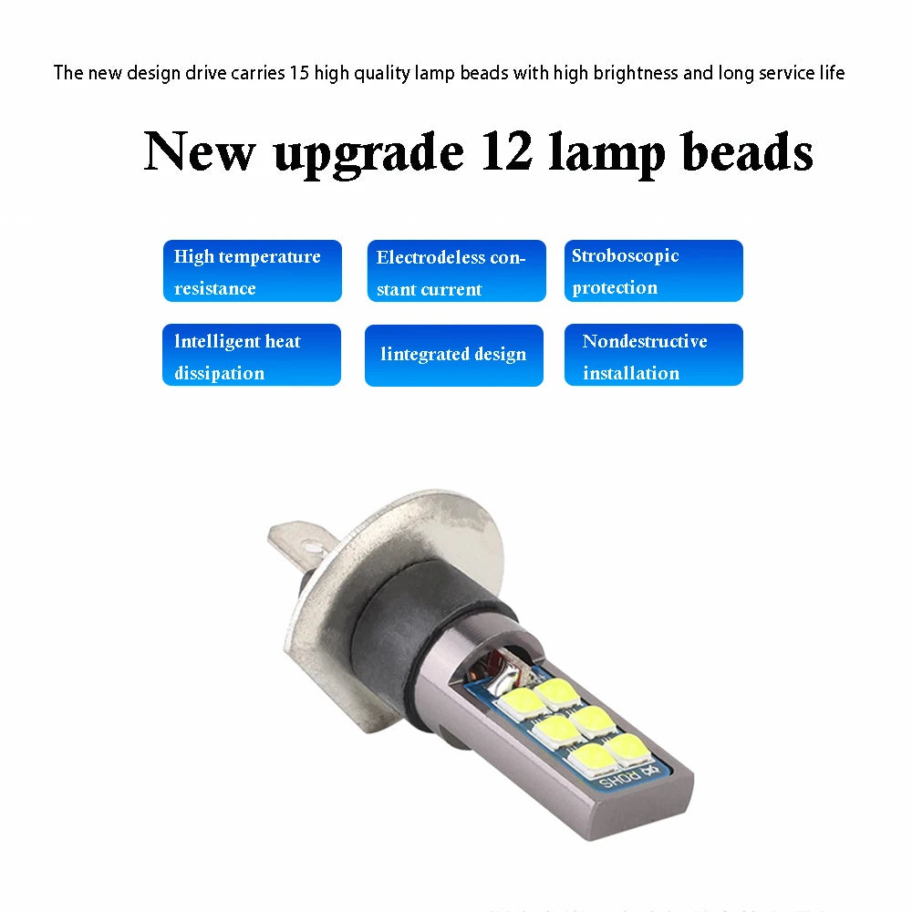 2x 7 Colors H1 H3 880 Canbus Super Bright LED Bulb Car Fog Light Headlight Bulbs 3030 12SMD 12V Running Light Auto Car Fog Lamps