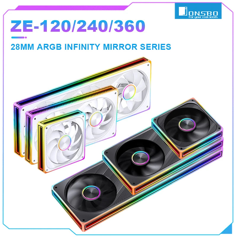 JONSBO ZE-120/240/360 PC Case Fan ARGB Four-sided Thousand-layer Mirror PWM Gaming Combined Cooling Fan