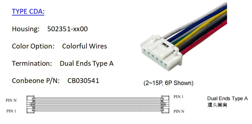 5023510200 Wire harness, MOLEX Duraclick Standard 2.00mm Pitch OTS Cable,502351-0200, 2P, Off The Shelf, 10Pieces Per Bag