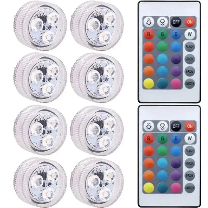 Submersible LED Lights Waterproof Underwater RGB with Remote Control Colour-Changing Light, Battery-Operated Flameless Lamps
