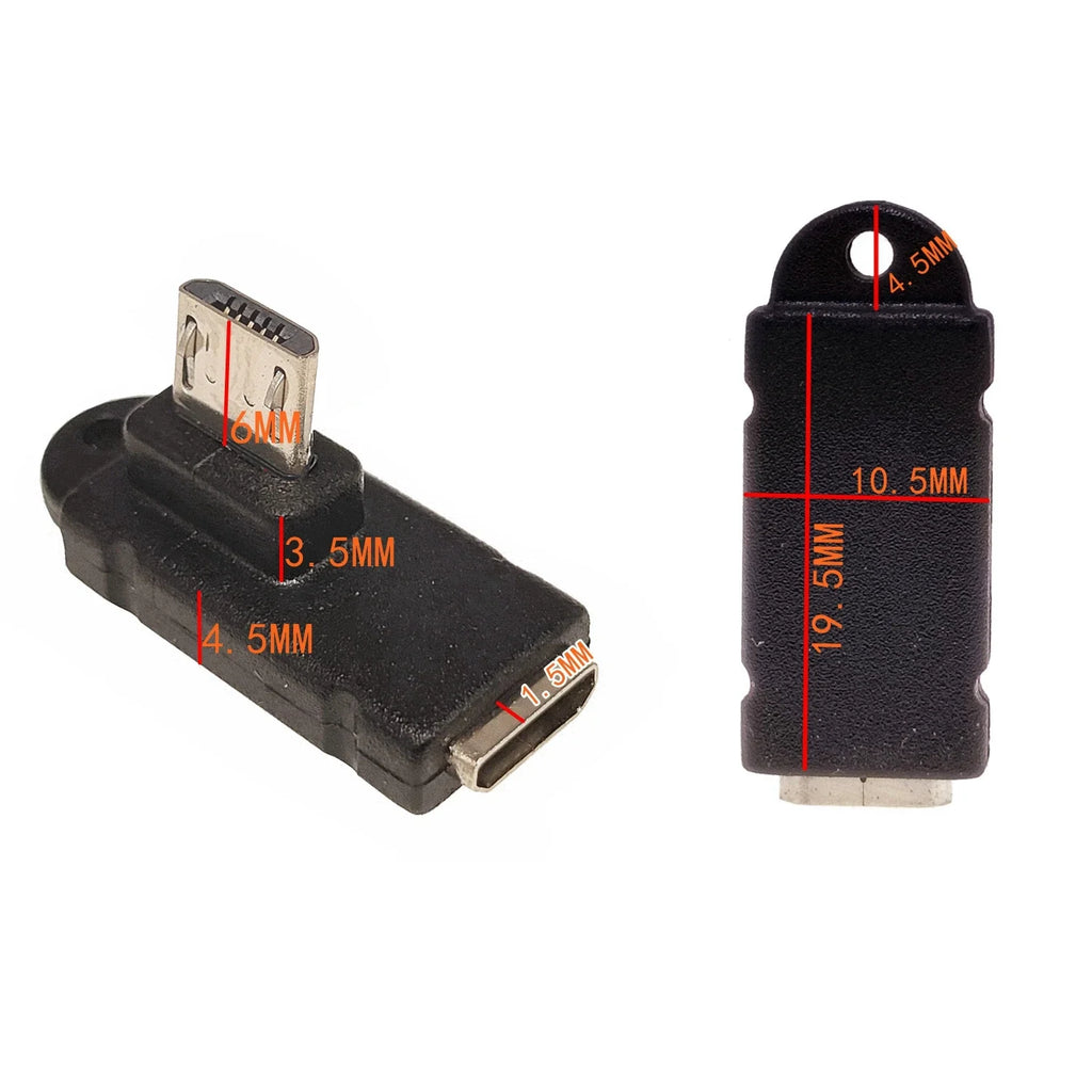 Micro USB data adapter male female USB connector, female male 5-pin Micro USB connector, left and right corners, 90 degrees