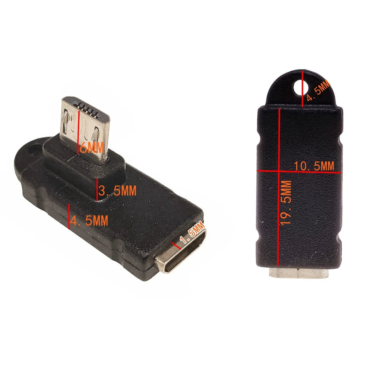 Micro USB data adapter male female USB connector, female male 5-pin Micro USB connector, left and right corners, 90 degrees