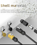 IP68 Power Waterproof Connector Panel Installation, Aviation Plug Socket Cable, Male and Female Heads, No Welding Required