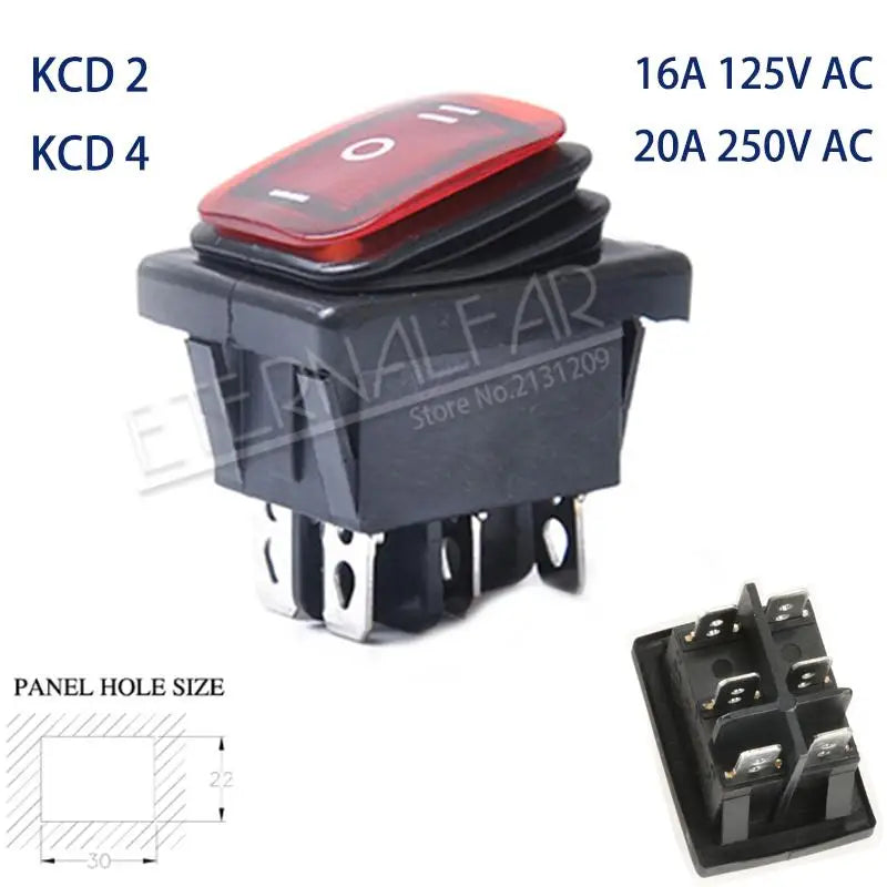 KCD1 KCD2 KCD4 KCD6 On Off 10A 16A 20A 125V 250V AC Heavy Duty DPST Sealed Waterproof Auto Boat Marine Toggle Rocker Switch with