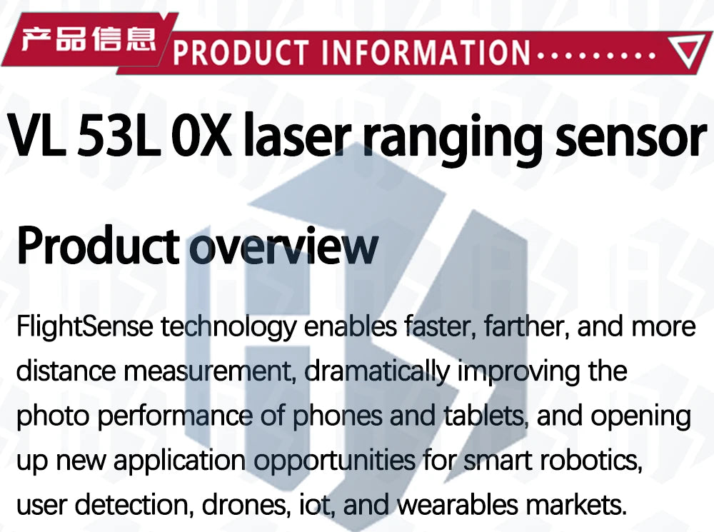 VL53L0X Time-of-Flight (ToF) Laser Ranging Sensor Breakout 940nm GY-VL53L0XV2 Laser Distance Module I2C IIC 3.3V/5V For Arduino