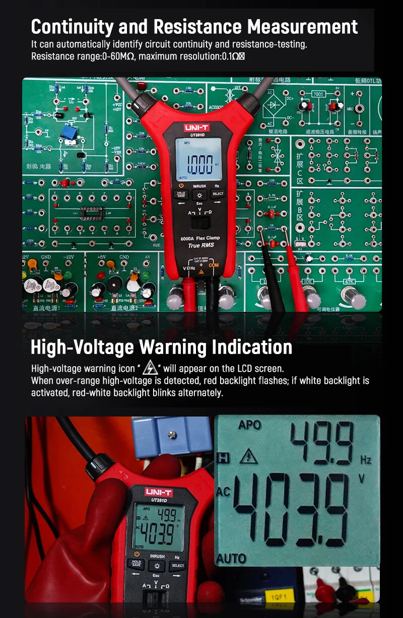 UNI-T UT281D Flexible Rogowski Coil Clamp Meter True RMS High Precision Max 6000A AC Current Measuring Instrument