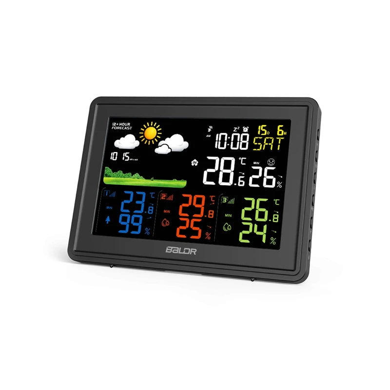 BALDR Wireless Color Weather Station Digital LCD Hygrometer Thermometer Barometer DCF Alarm Clock Calendar 3 Forecast Sensor