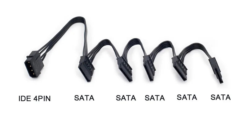 RGEEK 4pin IDE Molex 1 To 5 SATA 15pin Splitter Hard Drive HDD SSD Power Supply Cable Cord For Chia Coin Mining 18AWG Black
