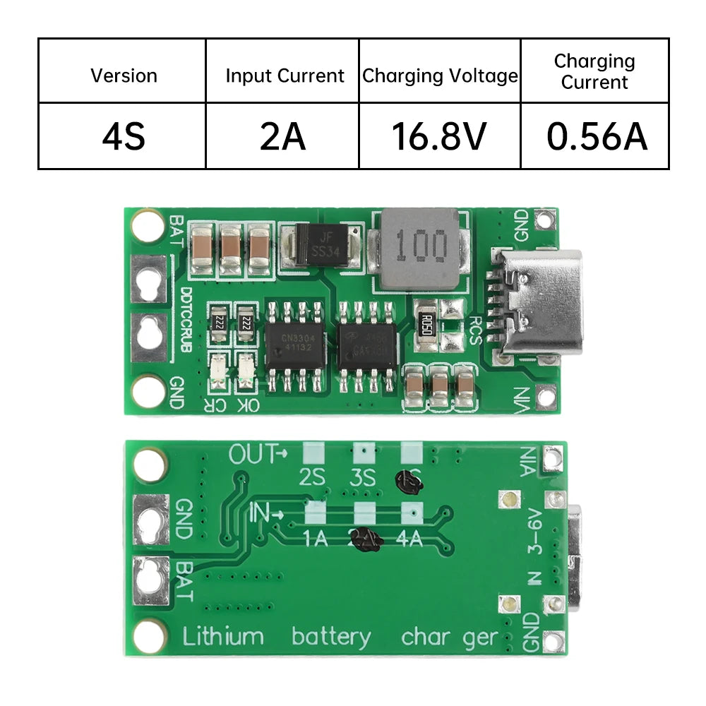 Type-C BMS 2S 3S 4S 1A 2A 4A 18650 Lithium Battery Charger Board Step-up Boost Module Li-Po Polymer Li-Ion Charger 8.4V 12.6V