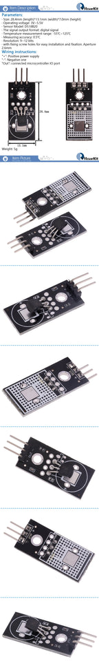 1/5/10PCS 18B20 DS18B20 Digital Signal Output Temperature Measurement Module Board Detection Sensor for Arduino DC5V Dupont Wire