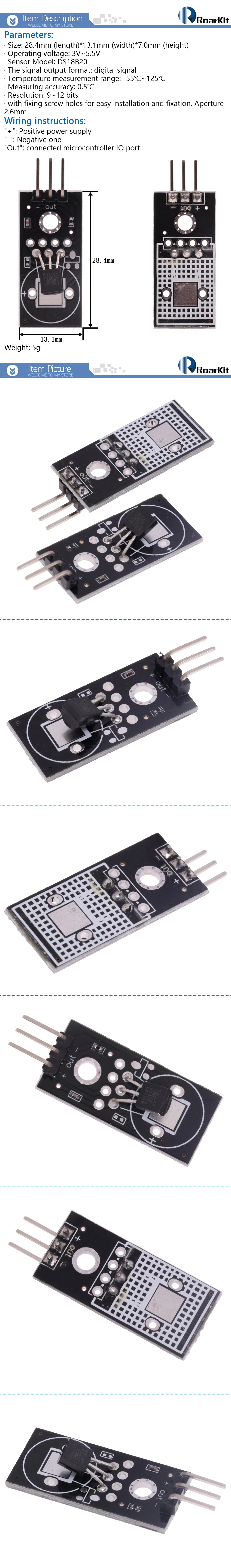 1/5/10PCS 18B20 DS18B20 Digital Signal Output Temperature Measurement Module Board Detection Sensor for Arduino DC5V Dupont Wire
