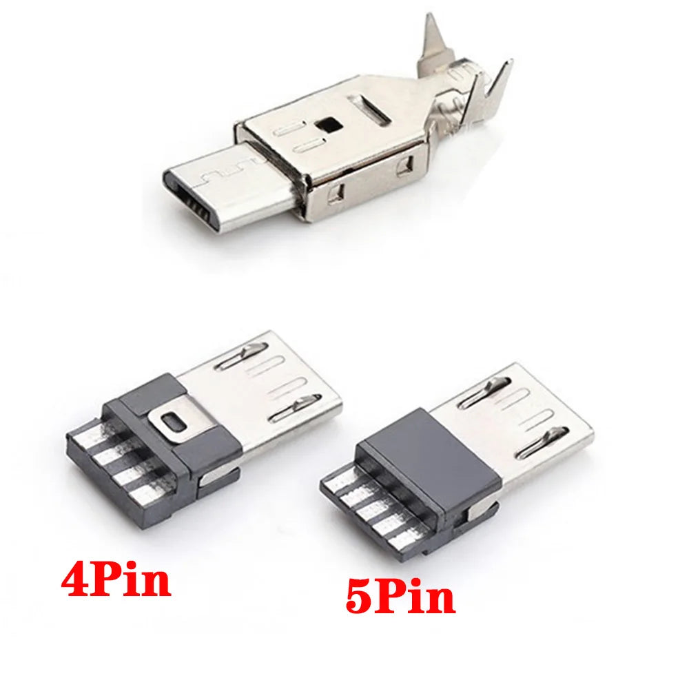 5pcs/lot Micro USB 4pin 5PIN Male Connector Plug Metal Shell Welding Wire Data OTG Line Interface DIY Data Cable Plug