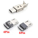 5pcs/lot Micro USB 4pin 5PIN Male Connector Plug Metal Shell Welding Wire Data OTG Line Interface DIY Data Cable Plug