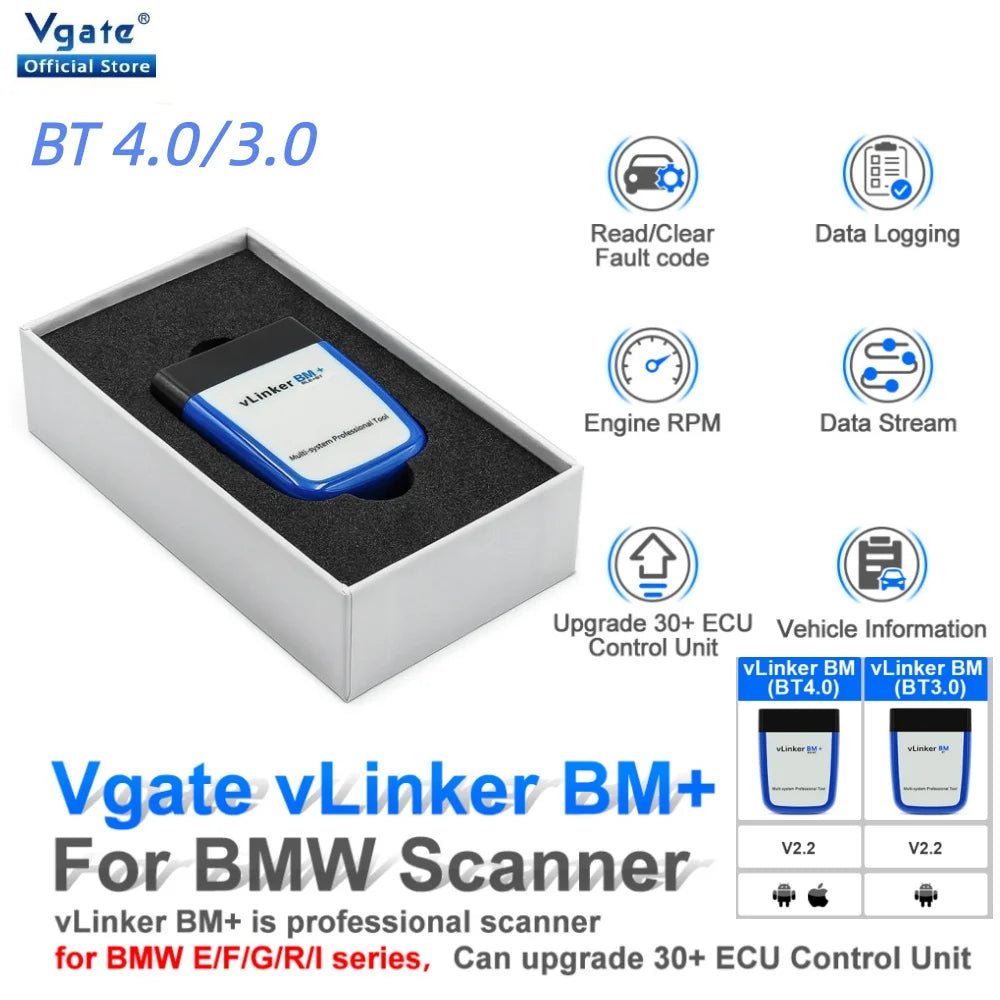 Vgate VLinker BM+ ELM327 V1.5 OBD2 Car Diagnostic Tool V1 5 Bluetooth 4.0 for Android iOS Auto Scanner for Bimmercode BT 4.0/3.0