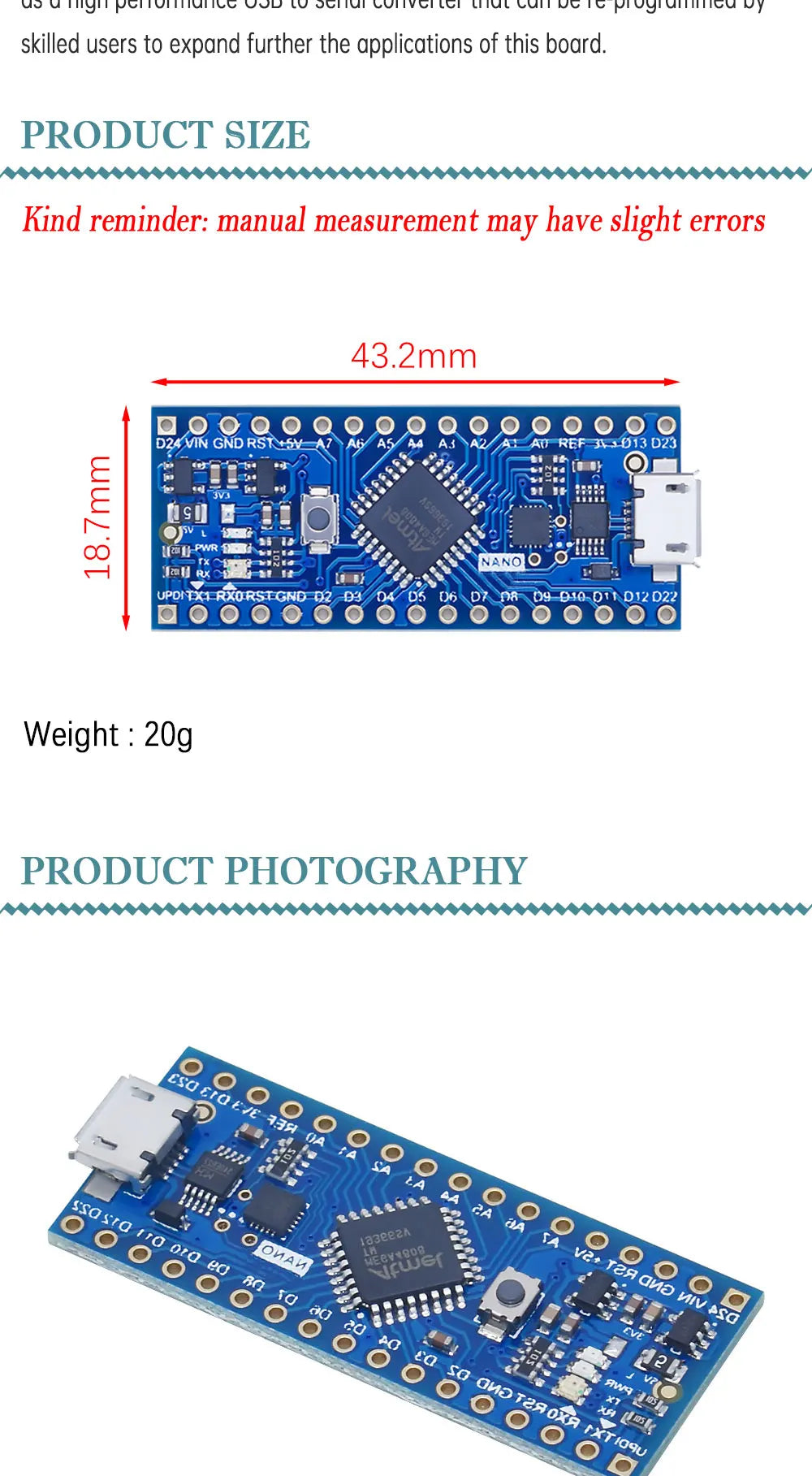 Thinary Nano ATmega4808 Main Control Module CH340 USB UPDI Downloader High Performance Upgrade ATmega328 Arduino Nano