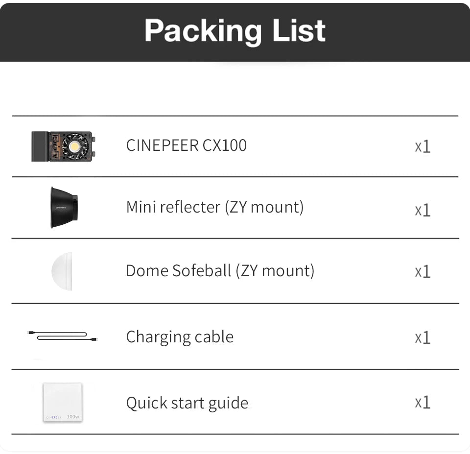 ZHIYUN Official CINEPEER CX100 100W Pocket Video Light Handheld LED COB Light Photography Fill Light For Live Streaming Outdoors
