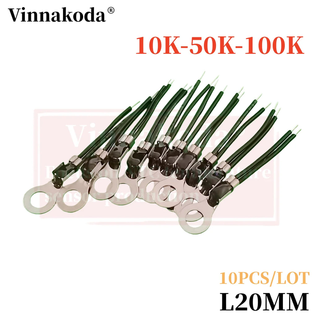 10pcs NTC Thermistors Surface Mount Diameter 4.2mm Temperature Sensor Probe Fixing Head B3950-1% 10K 50K 100K L2cm Tin-Plated