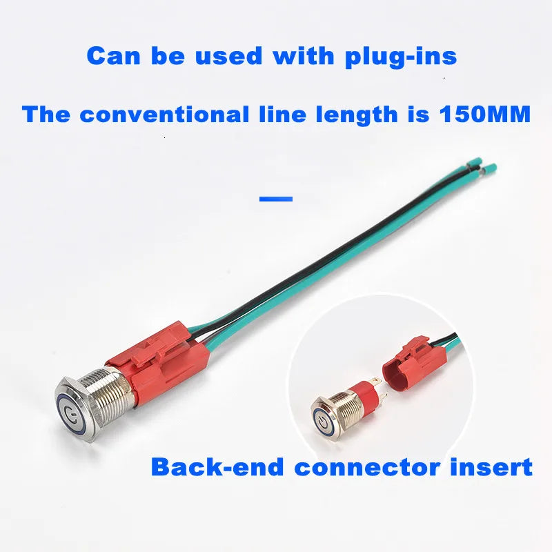 10A 15A 20A waterproof high current metal button switch 16MM19MM22MM automotive LED self-locking reset switch 3V5V6V12V24V220V