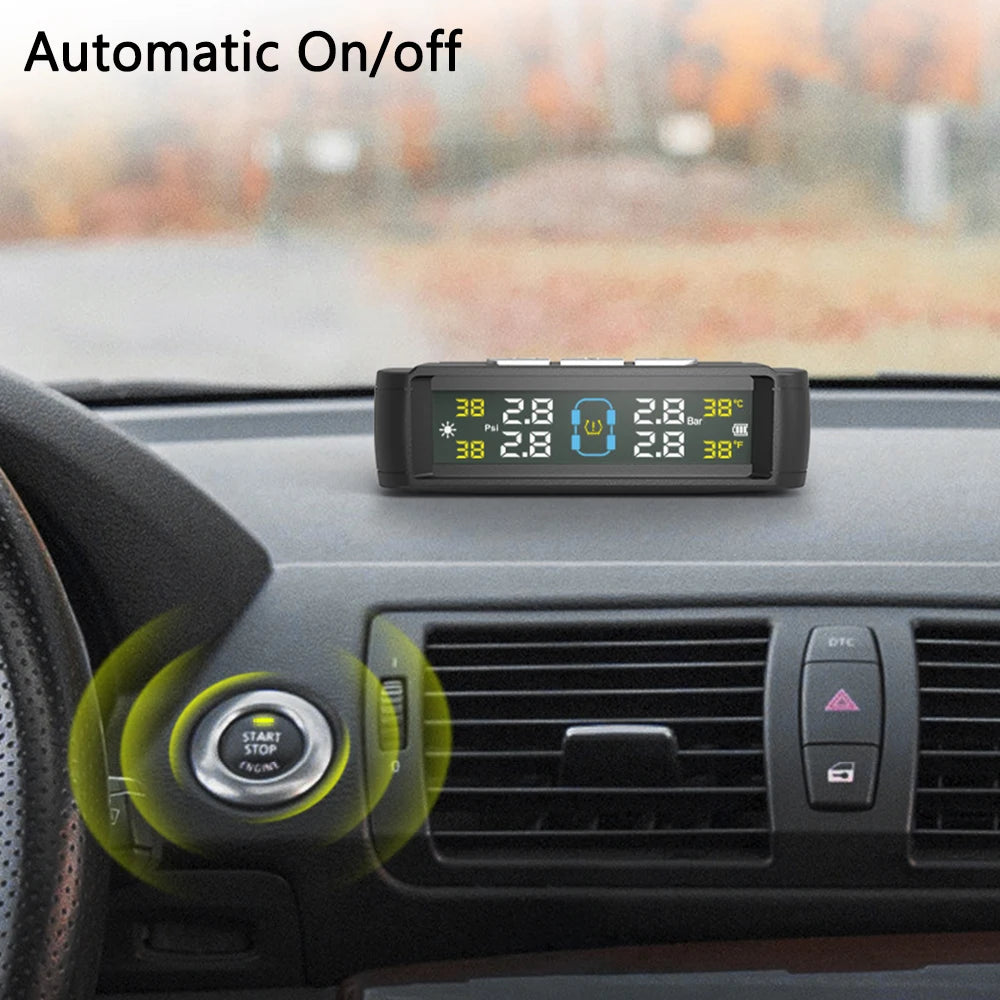 Temperature Warning Fuel Save Tire Pressure Monitoring System Solar TPMS With 4 External Sensors Car Tyre Pressure Monitor