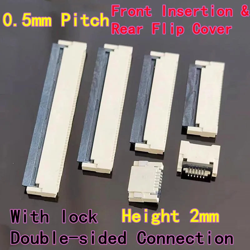 10PCS 0.5mm FPC Flexible Flat Flexible Cable Socket SMD Front Insertion&Rear Flip Cover Double-Sided Top-Bottom Connection lock
